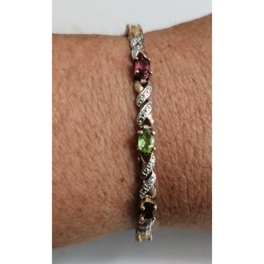Ross Simons Multi Gem Single Diamond 18Kt Gold Over Sterling Silver Bracelet